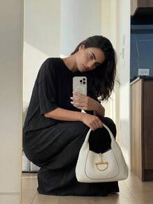 Solavon 女士纯色圆领蝙蝠袖宽松长款休闲连衣裙，春夏季，非常适合海滩/休闲/度假/家居服 - 黑色 - 查看 4