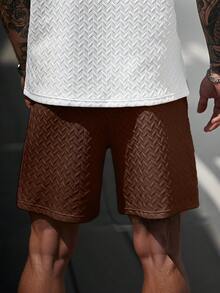 Manfinity CasualCool Men's Summer Jacquard Drawstring Shorts With Leather Patch, Thoughtful Gift For Boyfriend Or Husband - Coffee Brown - View 2