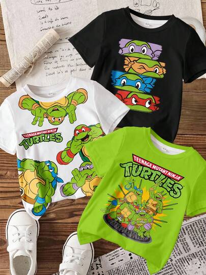 TEENAGE MUTANT NINJA TURTLES | SHEIN 男童夏季休闲海龟印花圆领短袖T恤两件套