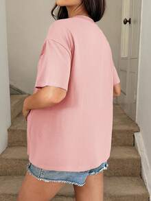 SHEIN Maternity Simple Print Crew Neck Short Sleeve Nursing Top - Pink - View 7