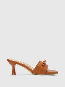 CUCCOO BIZCHIC New Brown Thin Heel Round Toe Fashionable Simple And Elegant Temperament Solid Color Women's High Heel Sandals Summer Shoes - Brown - View 4