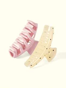 Popjeli 2pcs/1pc Women 4.33in/11cm Straight Claw Polka Dot Plastic Hair Clips, Fashion Versatile Elegant Minimalist Solid Color Hair Claws, Suitable For Daily, Casual, Party, Commute, Beach, Bun, Ponytail, Washing Face, Makeup, Accessory Elegant Claw Clip Holiday Essential Hair Accessories - Multicolor - View 1