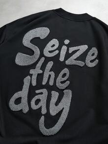 TOKVUE 男士休闲热销“把握当下”3D刺绣T恤，适合户外音乐节、日常出行、朋友聚会、送给男友/老公的礼物、周年纪念礼物，黑色 - 黑色 - 查看 6