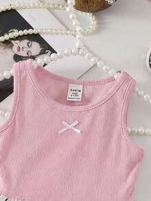 SHEIN 女婴可爱粉色针织无袖连体衣，夏季必备 - 淺粉色 - 查看 4