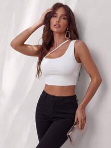 Glamine Top corto blanco de verano con un solo hombro, sin mangas y volantes, top sexy y chic para club, elegante atuendo hippie con flecos para cumpleaños, ropa de vacaciones y rave para mujeres, para mujeres de talla pequeña - Blanco - Ver 6