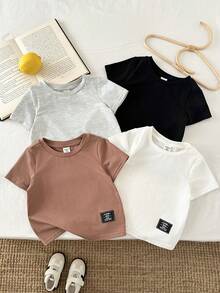 LMoss Kids 4件套男婴针织纯色圆领字母印花休闲T恤套装 - 彩色 - 查看 5