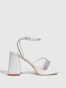 CUCCOO SZL Women's Square Toe Rhinestone Ankle Strap Sandals For Christmas Summer Shoes - White - View 2