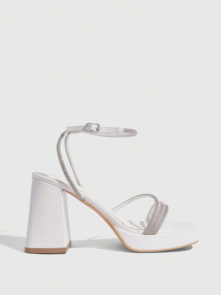 CUCCOO SZL Women's Square Toe Rhinestone Ankle Strap Sandals For Christmas