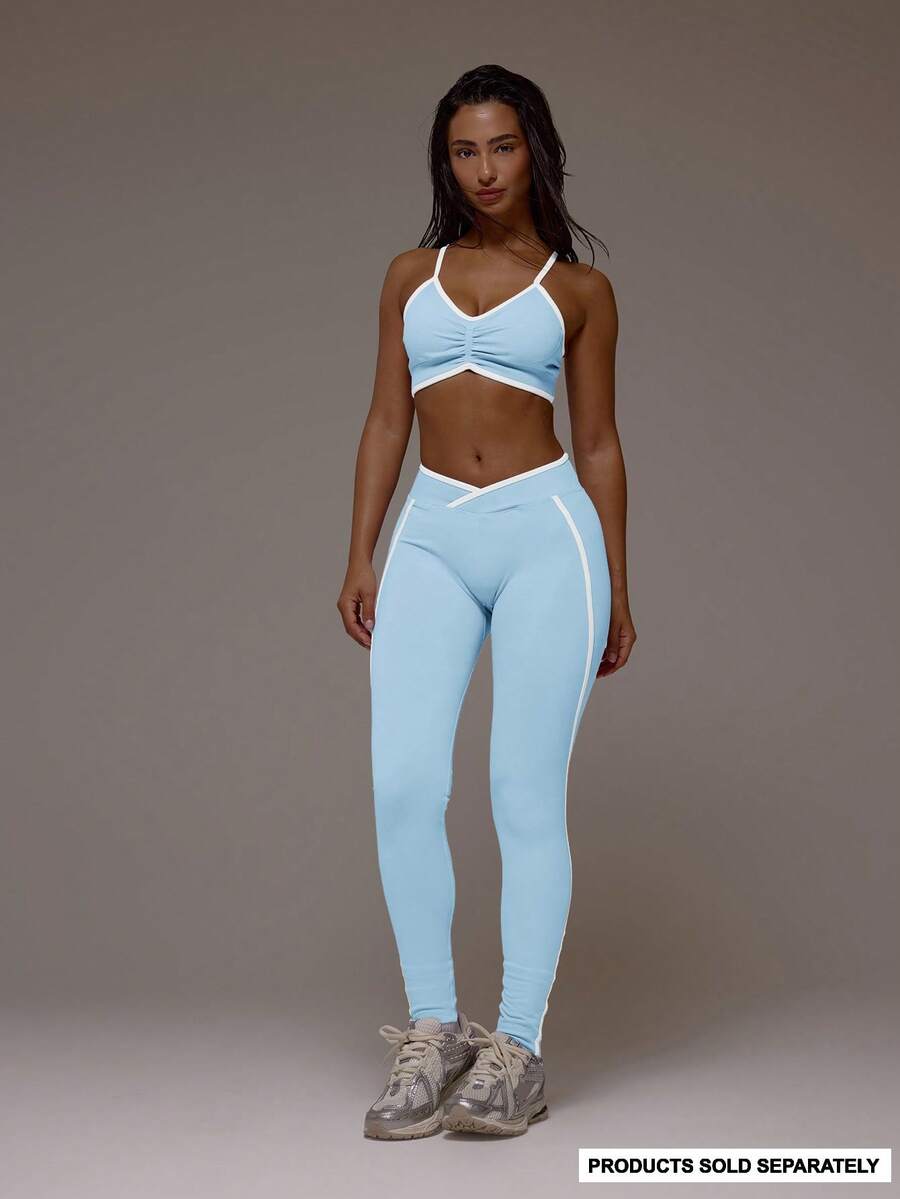 Musera Sport 撞色罗纹无缝紧身裤 Only Active Co-Ord 运动健身健身房普拉提日常休闲烟晶色 - 淺藍色 - 查看 1