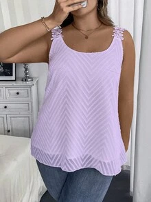 Vionelle 大码女式纹理宽松休闲背心，夏季可爱休闲上衣，夏季女式上衣 - 淡紫色 - 查看 3