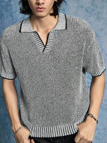 ROMWE MEN Street Life Áo polo nam tay ngắn cổ bẻ phối màu tương phản, thích hợp mặc mùa hè. - trắng - Xem 1