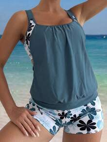 SHEIN Swim Lushore Floral Print Tankini Swimsuit Set, Beach Resort Vacation, Spring/Summer - Multicolor - View 4
