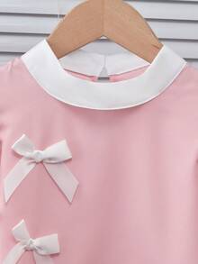 Genkimix Kids 女童蝴蝶結花瓣泡泡袖圓領上衣與休閒長褲套裝，淺粉色夏季生日穿搭，可愛兩件式童裝套裝 - 彩色 - 查看 7