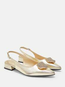 CUCCOO CURVES Giày nữ cao gót mũi nhọn màu sâm panh đính đá, khóa cài, kiểu dáng đa năng, phù hợp mang hàng ngày, phom giày rộng. - Rượu sâm banh - Xem 8