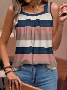 EMERY ROSE Plus Size Women Summer Casual Contrast Stripe Tank Top Tank Tops For Women Summer Casual Tank Tops Cheap Tops For Women - Multicolor - View 5