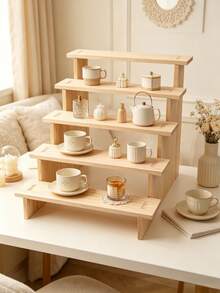 1pc Wooden Stepped Jewelry Display Stand, Accessories Display Rack, Jewelry Organizer For Live Stream Or Retail Display Back To School,Room Decor - Wood Yellow - View 3