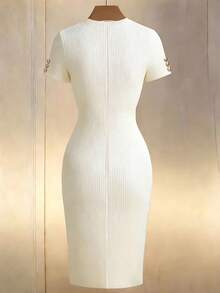 Franclia Plus Size Elegant Solid Color Fitted Dress, Summer - Apricot - View 2