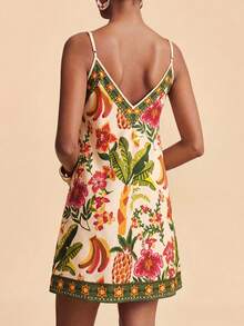 SHEIN TRVLCHIC Vestido corto de tirantes finos con estampado tejido para mujer, ideal para vacaciones de primavera/verano - Multicolor - Ver 2