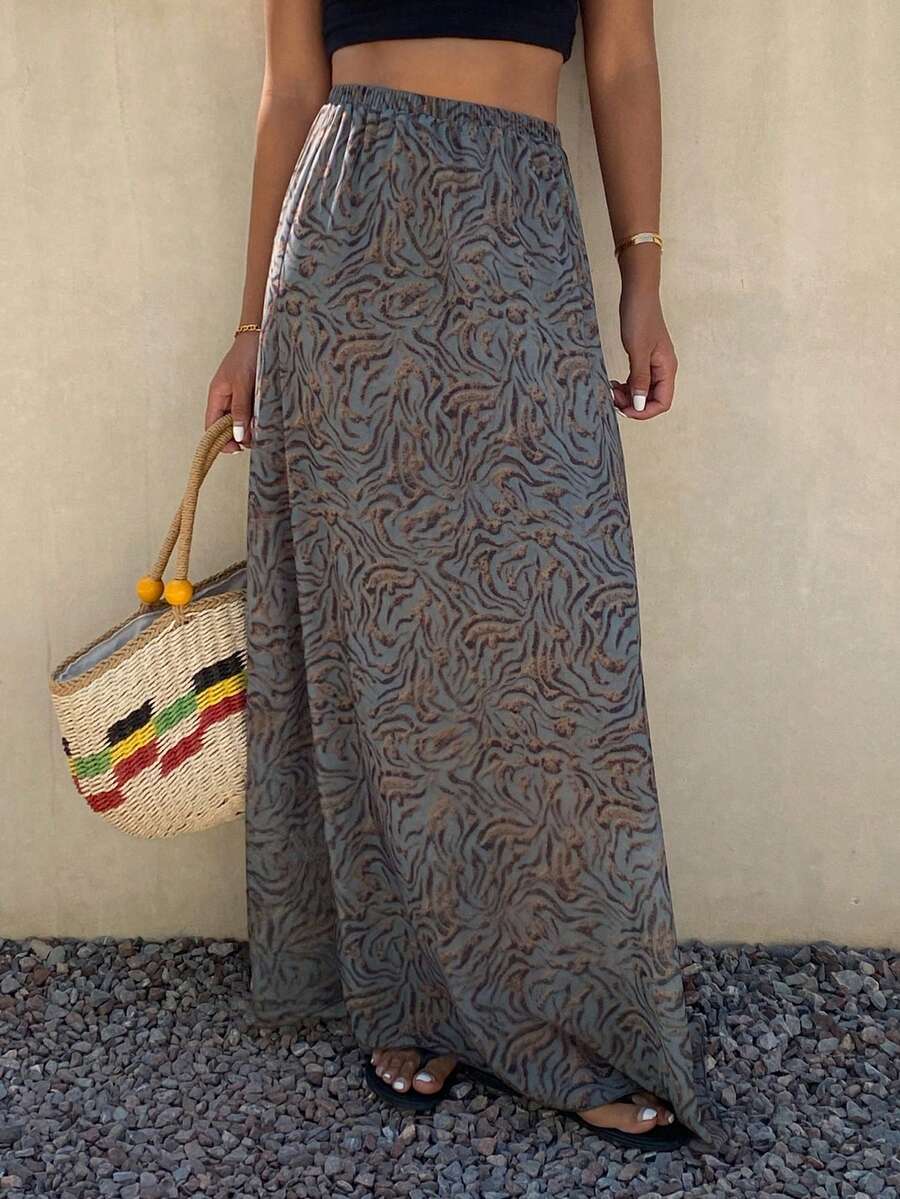 Livesso 女士度假沙滩印花长裙 - 棕色 - 查看 1