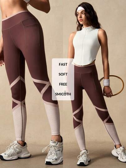 VARSIVA Quần legging thể thao không đường may, kẻ sọc tương phản
