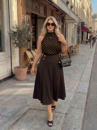 Easura Chân váy chữ A dáng suông, thanh lịch, cao cấp, cỡ lớn, phù hợp cho công sở, với khóa kim loại trang trí.