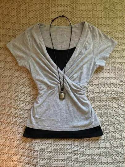 Glimmora Women's Casual Colorblock Patchwork T-Shirt For Summer