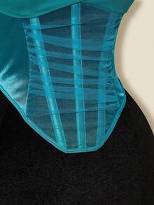SHEIN ICON Mesh Plunging Neck Fishbone Bustier Camisole - Blue - View 6