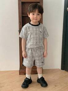 Dazy Kids Young Boy Dinosaur Print Short Sleeve T-Shirt And Shorts Casual Outfit Summer - Black and White - View 4