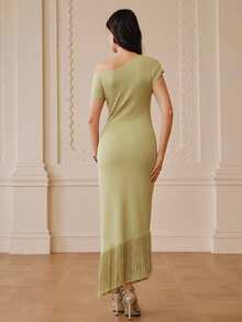 ZEYLAH Asymmetric Ruffle Hem Tassel Decor Slip Dress, Spring/Summer - Green - View 3