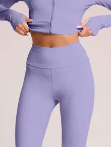 Musera Sport 高腰修身纯色运动紧身裤，适合板式网球、网球、匹克球、健身房、冬季普拉提、日常休闲穿着。 - 紫丁香色 - 查看 3