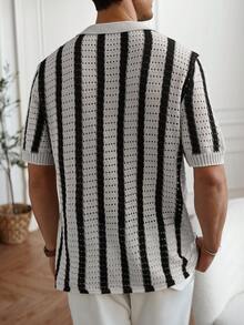 Manfinity CityGents Camisa masculina listrada de manga curta e abotoamento simples em malha. - Multicolorido - Ver 7