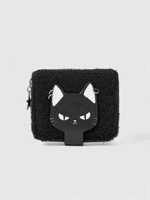 ROMWE Grunge Punk A Yellow Plush Fashionable Cute Portable Change Purse - Black A - View 1