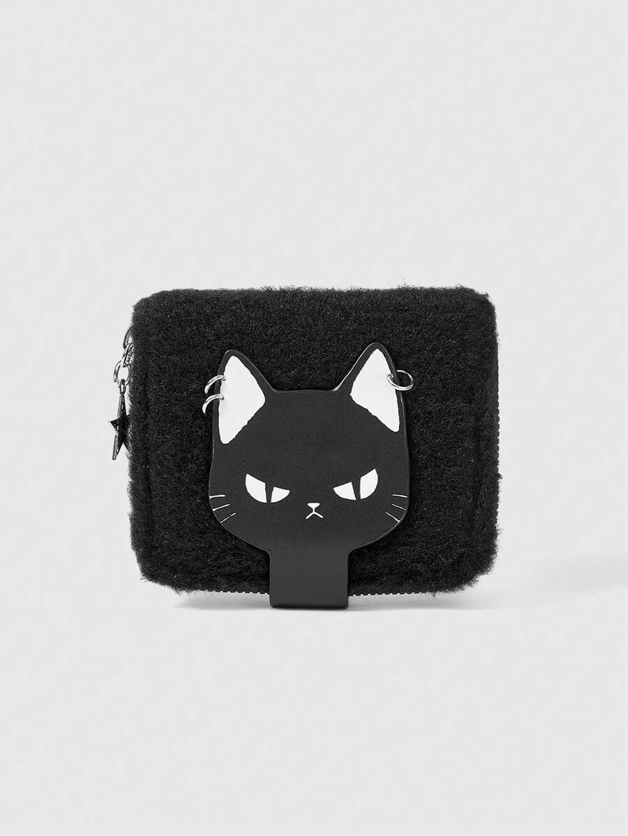 ROMWE Grunge Punk A Yellow Plush Fashionable Cute Portable Change Purse - Black A - View 1