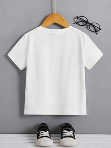 SHEIN Young Boys' Casual Astronaut & Letter Printed Short Sleeve Round Neck T-Shirt, Summer Kidst-Shirt For Kids Boy - White - View 4