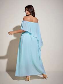 Viva Relle Plus Size Asymmetrical Off-Shoulder Fitted Vacation Dress, Spring/Summer - Mint Green - View 2