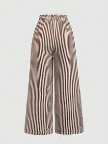 SHEIN Quần nỉ kẻ sọc cạp trung thoải mái, thường ngày dành cho nữ tuổi teen - Màu Khaki - Xem 2
