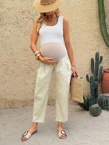 SHEIN Quần jeans bầu cạp cao, có túi, ống côn, kiểu dáng thường ngày, đa năng. - Màu Khaki - Xem 6