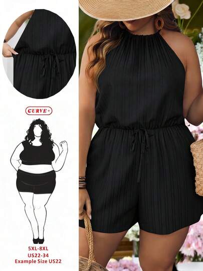 SHEIN CURVE+ Mono de cuello halter de unicolor talla grande