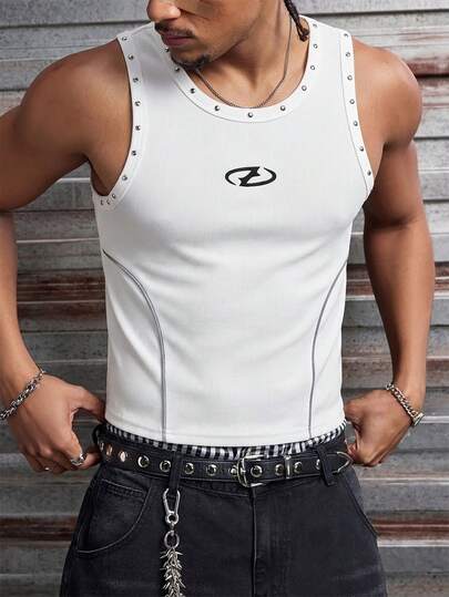 AXEPEAK Áo tank top nam cổ tròn in họa tiết hình học, kiểu dáng thường ngày, đa năng.