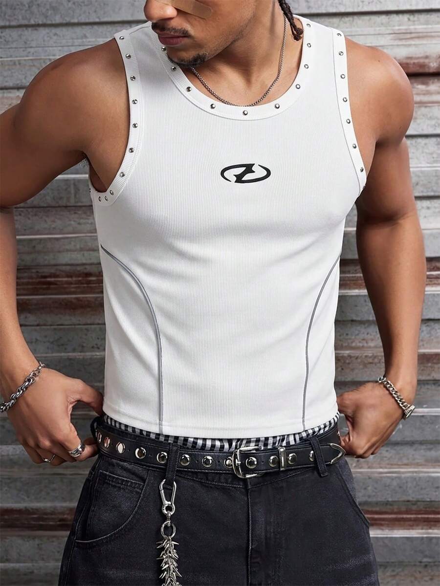 AXEPEAK Áo tank top nam cổ tròn in họa tiết hình học, kiểu dáng thường ngày, đa năng. - trắng - Xem 1