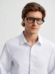 MENRIVO Men Solid Color Front Button Casual Long Sleeve Shirt (Unspecified), Fall - White - View 3