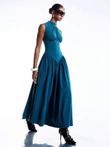 LYSMO 2026新款极简主义春夏女装纯色立领腰袋休闲无袖连衣裙 女式连衣裙 晚礼服 场合礼服 - 黑色 - 查看 3