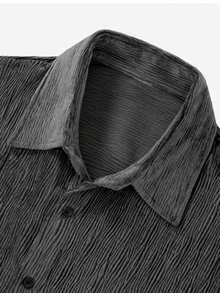 DAZY Grey Textured Fabric Short Sleeve Shirt And Shorts Set For Men Summer - Grey - View 4