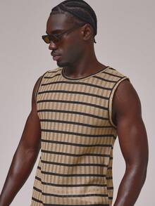 Musero Longer Line Sleeveless Crew Neck Tank Top Contrast Panel Striped Knit Vest  Spring Summer Essentials Holiday Beach - Multicolor - View 3