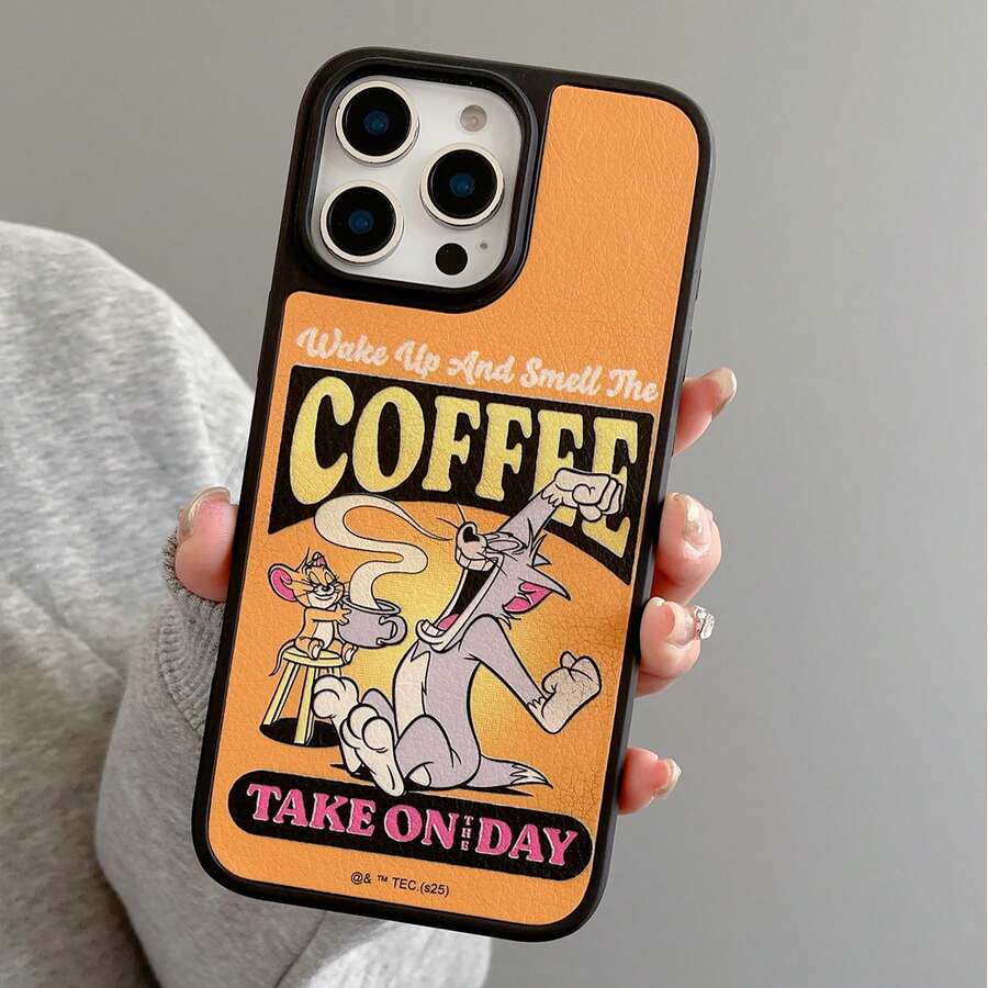 TOM & JERRY X SHEIN Tom And Jerry This Two-In-One Phone Case Featuring A Cartoon Pattern Of Letter Cats And Mice Is Made Of TPU+PC Material, With A Shockproof Matte Texture And Leather Texture, Which Can Prevent Hands From Sweating. The Exquisite Heart-Shaped Pattern Effectively Protects Your Apple 14/15 And 16/17 Pro Max Phones. - Multicolor - View 1