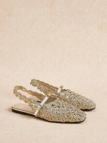 Rosivie 女士方头手工编织休闲舒适平底鞋 - 金色 - 查看 3