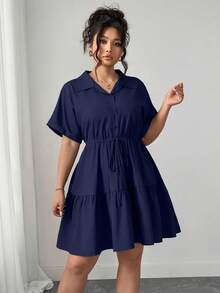 adsElenzga Vestido informal de estilo camisa de talla grande con detalles ricosasd EXQO - Azul marino - Ver 5