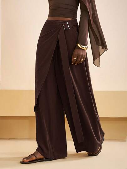 Zivah 2025 Autumn/Winter New Arrival Music Festival, Easter, St. Patrick's Day, Halloween, Christmas, Valentine's Day, Date, Western, Nomadic, Birthday Party, Graduation, College Style, Student, Daily Wear, Basic Versatile, Casual, Vacation, Cruise Travel, Beach, Sunbathing, Viral , Streetwear, Wedding Guest, Commuter, Brunch, Airport, Party, Holiday Outing, Office Wear, Elegant Banquet, Asymmetric Flowy Wide-Leg Pants, Vintage Loose Slimming Gray-Green Pants