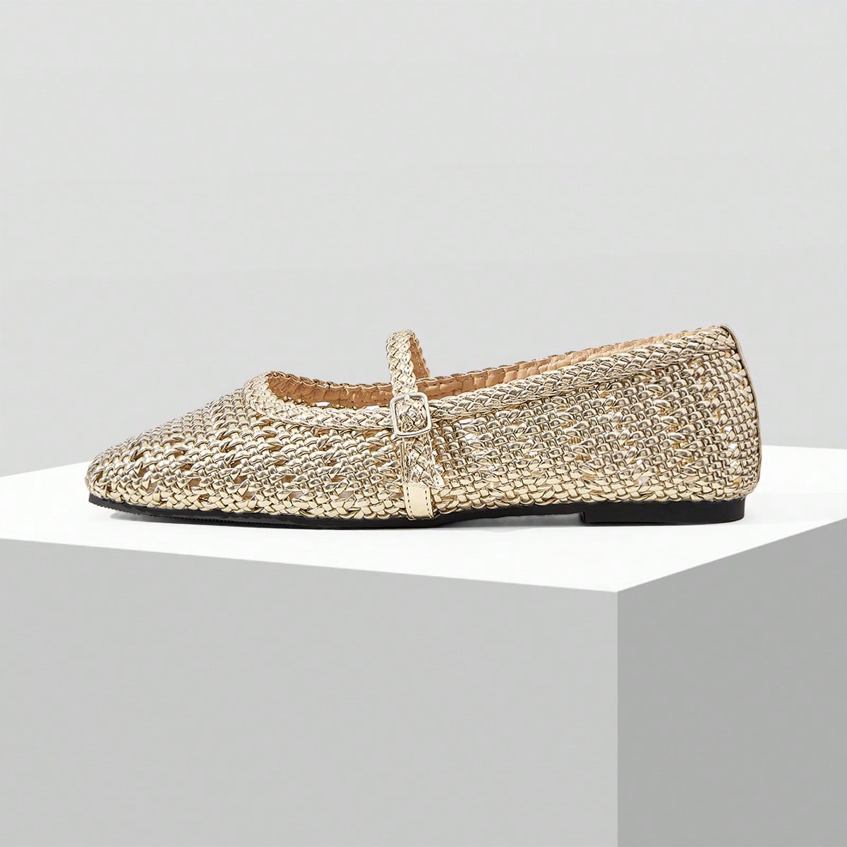 Zapatos planos exquisitamente tejidos y huecos para mujer, de moda y cómodos, con punta cuadrada y elegantes zapatos planos