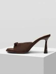 MOTF Dép xăng đan đế cao kiểu mule trang trí nơ, giày đi nghỉ mát, giày mùa hè, năm mới, giày mùa xuân, giày cao gót dự tiệc Phục sinh. - Cà phê - Xem 6